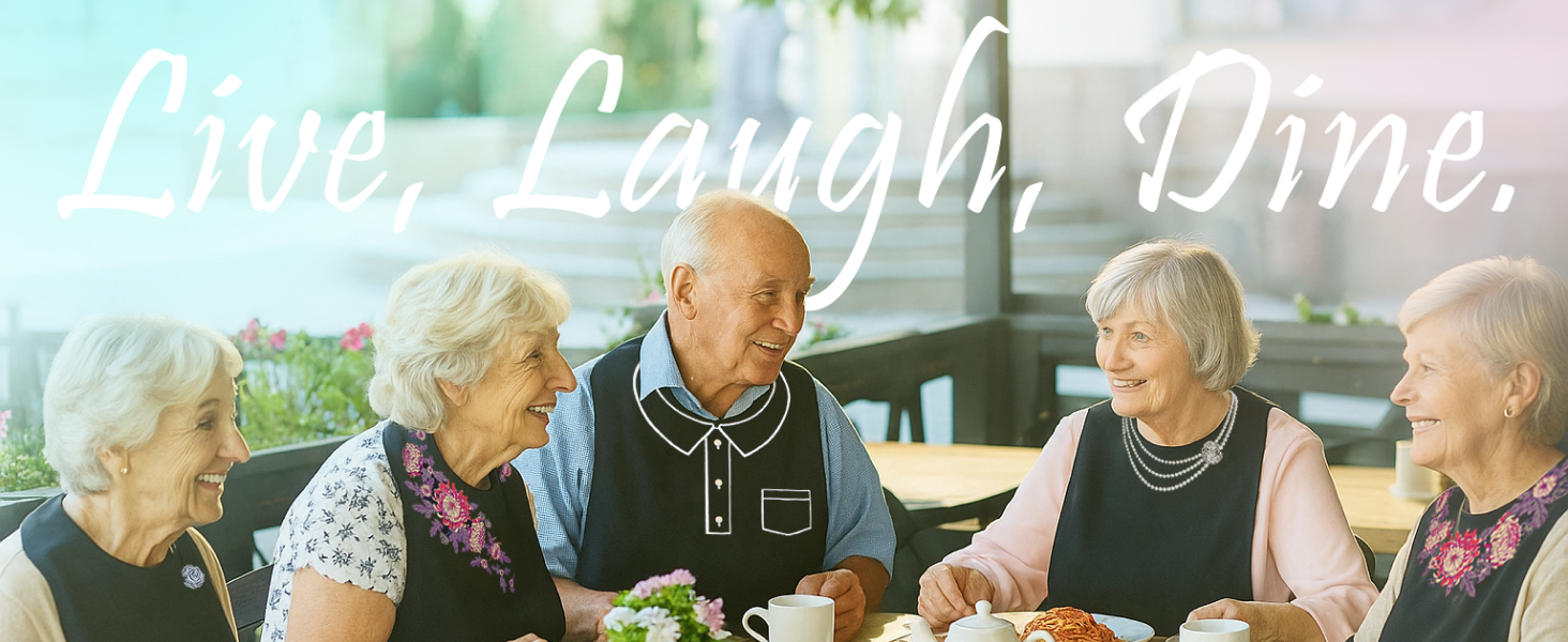 Classy Pal dining scene with older adults gathered around a table